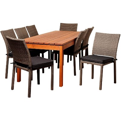 Lynwood 9pc Patio Eucalyptus Wood Wicker Dining Set - International Home Miami