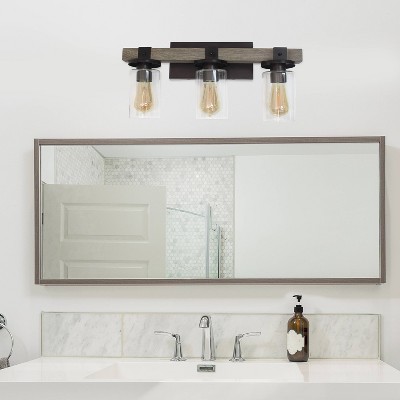 Rustic Restored Wood Look 3-Light Bath Vanity with Glass Shades