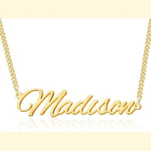 Custom Name Necklace 18K Gold Plated Personalized Nameplate Gift Horizontal Name Necklace-Curb Chain - 1 of 4