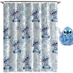 LunaLulinlk Lilo and Stitch Tropical Shower Curtain and Loofa Set - 1 of 4