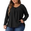 Agnes Orinda Women's Plus Size Waffle Knit Pleat Front Crew Neck Long Sleeve Work Blouses - 2 of 4