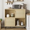 Coffee Bar Cabinet, Sideboard Buffet Cabinet with Sliding Door, Wood Display Accent Cabinet, for Living Room, Kitchen, Dining Room, Rattan - 3 of 4