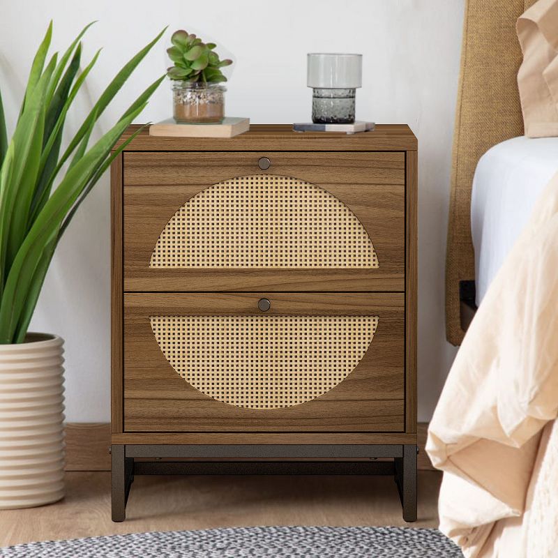 Arina Natural rattan 20.87'' H x 15.75'' W x 15.75'' D Queen Size 2 Drawer Nightstand With Storage-The Pop Home, 4 of 8