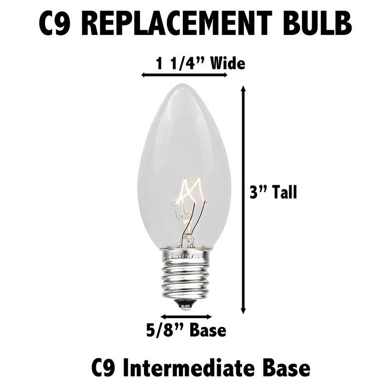 Novelty Lights Ceramic C9 Incandescent Traditional Vintage Christmas Replacement Bulbs 25 Pack, 3 of 8