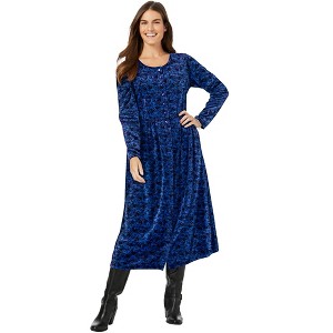 Woman Within Plus Size 21-Button Velour Dress - 1 of 4