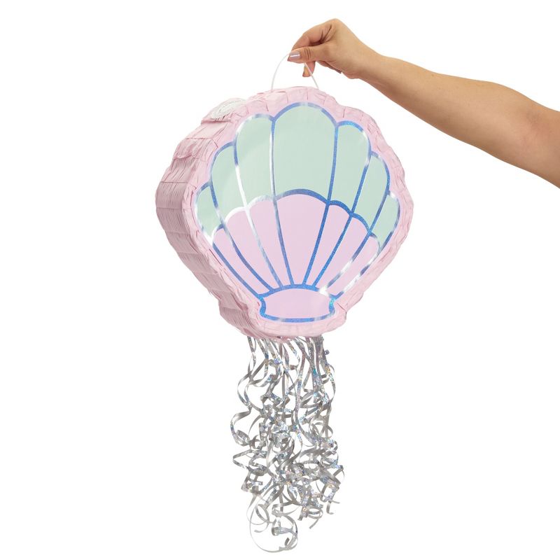 Blue Panda Small Seashell Pull String Pinata for Mermaid Birthday Party Supplies (14 x 13 x 3 In), 3 of 9