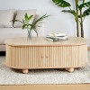 Elegant Long Oval Yellow MDF Storage Side Table with Retro Charm, Natural Wood Finish, Perfect for Living Room and Bedroom- Maison Boucle - 2 of 4