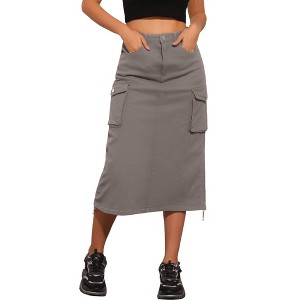 Allegra K Women's Midi Flap Pocket Back Slit Drawstring Cargo Skirt - 1 of 4