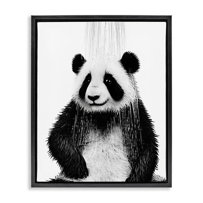 Stupell Industries Panda Bathroom Splash Black Framed Floater Canvas Wall Art