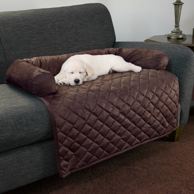 Brown Quilted Memory Foam Pet Sofa Cover with Bolster