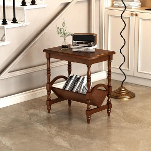 Sapphtopaz Wooden End Table with Magazine Rack 2-Tier Rectangle Coffee Table with Turned Legs Versatile Bedside Table for Living Room, Bedroom - 1 of 4