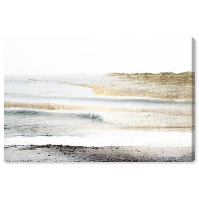 10" x 15" Beach Landscape White Nautical and Coastal Unframed Canvas Wall Art in Gold - Oliver Gal