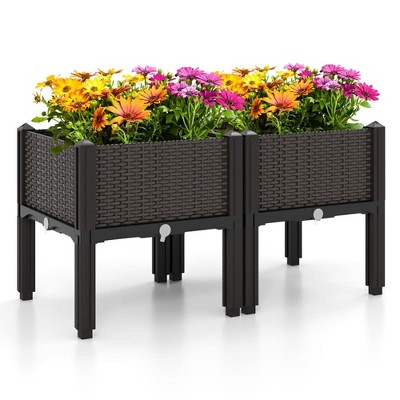Aghana Digitals 2-Pack Brown PP Elevated Garden Beds with Self-Watering System, 16"x16"x18" Rattan