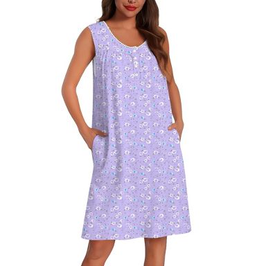 night dress for women cotton Ekouaer Womens Nightgown Sleeveless Gown Cooling Nightshirts Organic Cotton with Pockets Floral Light Purple XL : Target pure cotton night suits Successful Styling What Color Style:A airy and effortlessly soft 050925