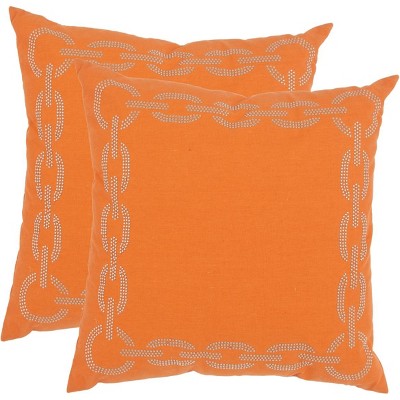 Safavieh Orange Embroidered Cotton Square Pillow Set