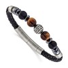 Chisel Stainless Steel Brushed and Onyx and Tiger's Eye Black Leather 8" Plus .5" Ext. Bracelet - 2 of 4