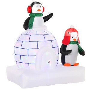 HOMCOM 5 ft Lighted Christmas Inflatable Penguins with a Scarf and Igloo, LED Outdoor Holiday Yard Decoration - 1 of 4