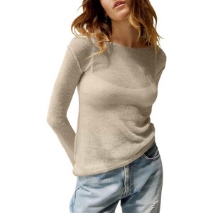 Imily Bela Lightweight Sheer Knit Pullover Womens Long Sleeve Boat Neck Blouse for Casual Wear - 1 of 4