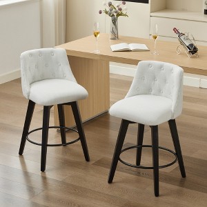 Set of 2 Swivel Bar Stool, Linen Upholstered Counter Stool with Button Tufted Back, Dining Chair Pub Stool, White/Dark Gray-Modernluxe - 1 of 4