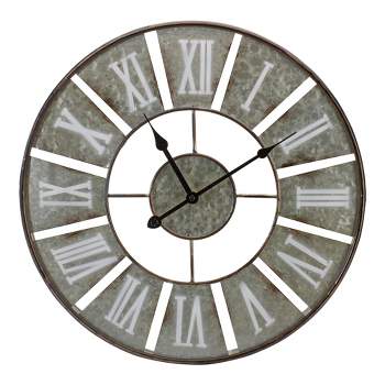 Northlight 18" Round Galvanized Metal Roman Numeral Wall Clock