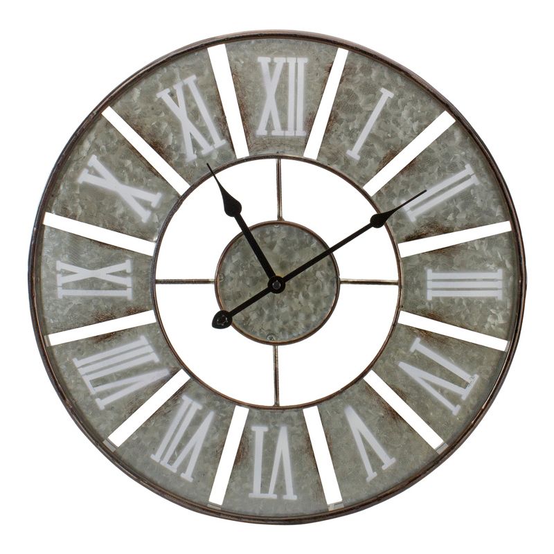 Northlight 18" Round Galvanized Metal Roman Numeral Wall Clock, 1 of 6