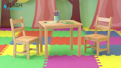 Gray Solid Wood Kids Table and Chair Set for Playroom, Bedroom