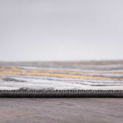 Yellow and Gray Abstract Swirl 5' x 7' Stain-Resistant Synthetic Rug