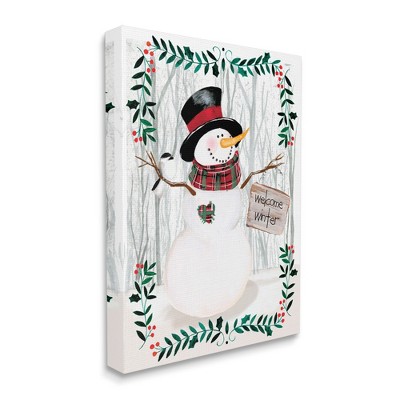 Stupell Industries Winter Welcome Greeting Snowman Forest Holly Florals