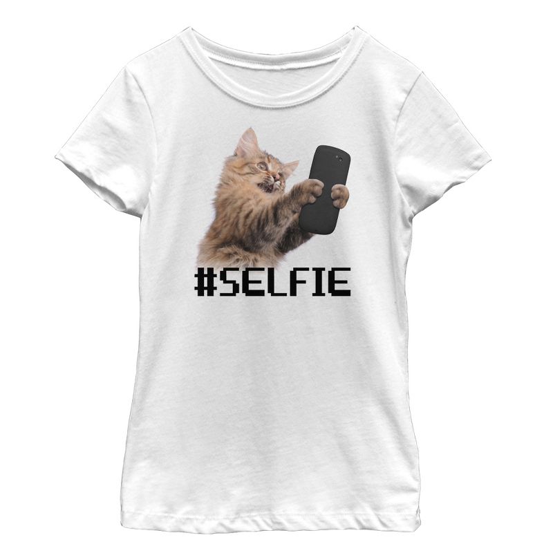 Girl's Lost Gods Cat Selfie T-Shirt, 1 of 5