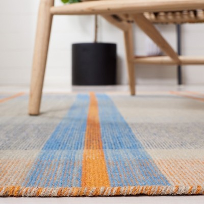 Handwoven Blue and Beige Striped Wool Rug, 3' x 5'