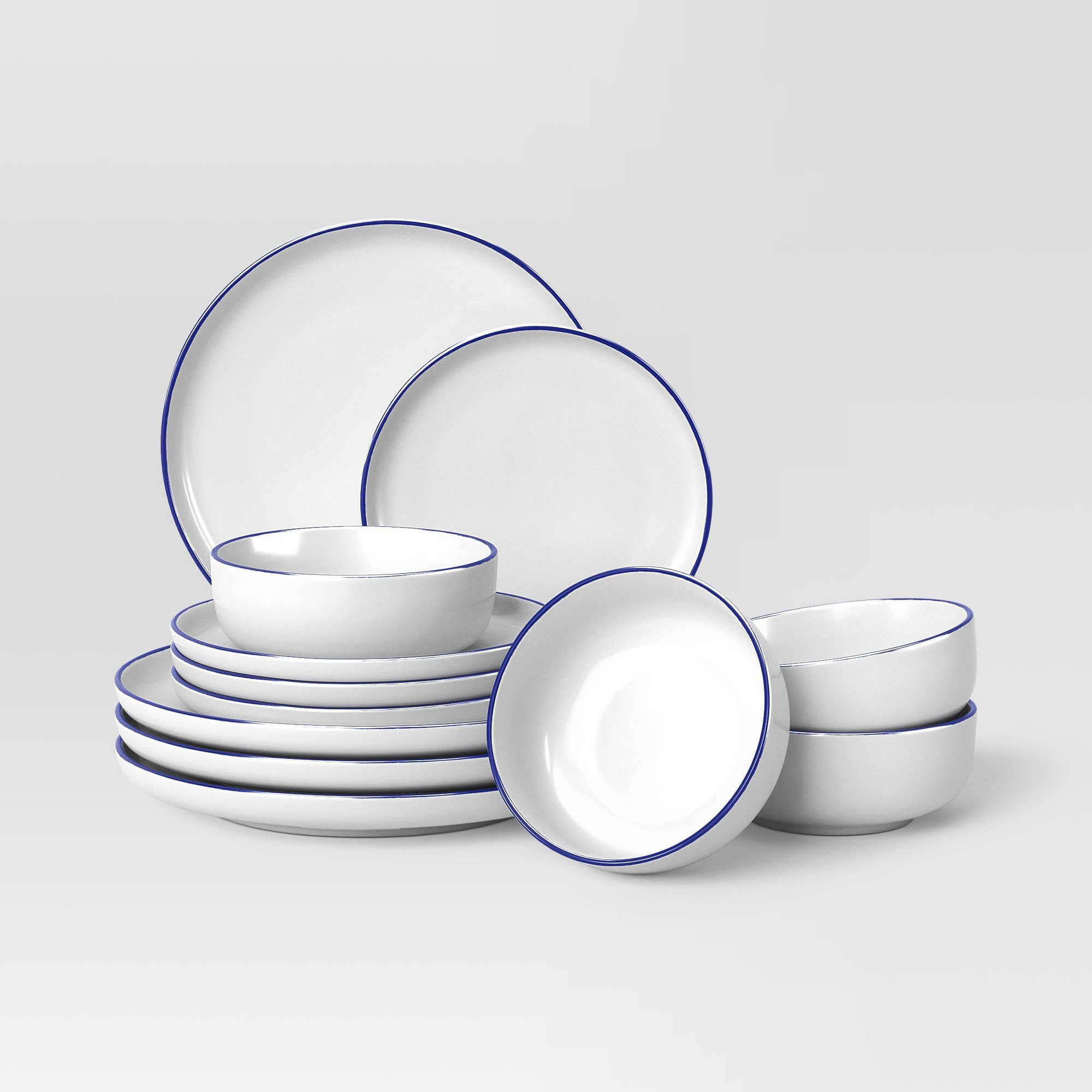 12pc Stoneware Dinnerware Set Blue Rim - Threshold™