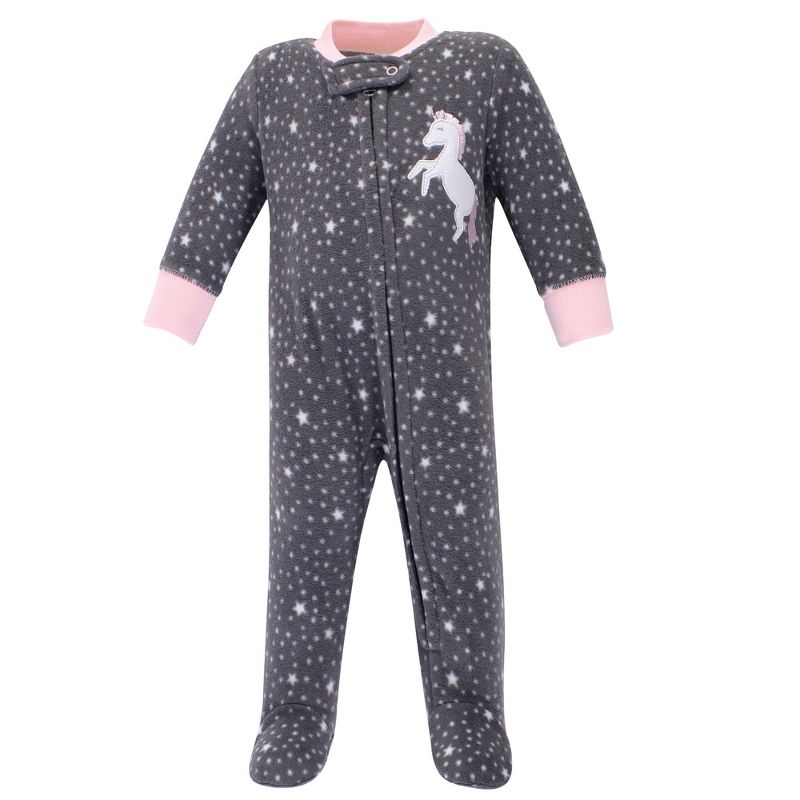 Hudson Baby Infant Girl Fleece Zipper Sleep and Play 2pk, Whimsical Unicorn, 3 of 5