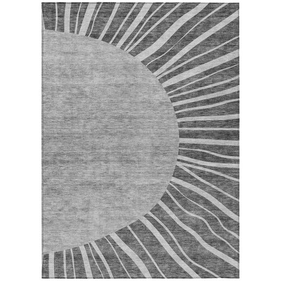 Charcoal Gray And Silver Abstract Washable Indoor Outdoor Area Rug
