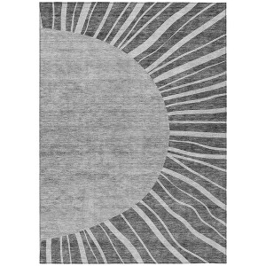 Charcoal Gray And Silver Abstract Washable Indoor Outdoor Area Rug - 1 of 4