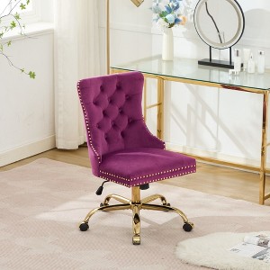 Okak Simple Luxury Tufted Button Swivel Office Chair with Chrome Metal Base & Nailhead Trim,Adjustable Desk Chair for Office,Living Room - 1 of 4