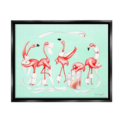 Stupell Industries Silly Flamingos Toilet Paper Framed Floater Canvas Wall Art