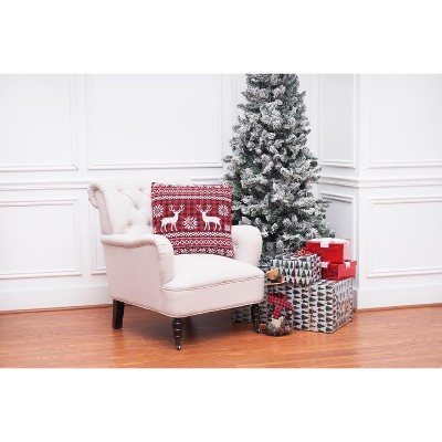 Red and Black Plaid Deer Christmas Throw Pillow
