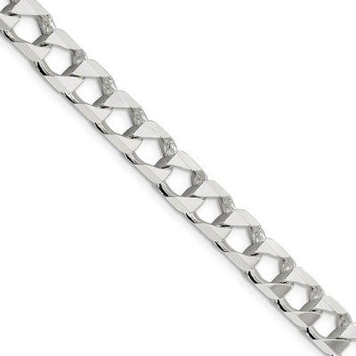 Black Bow Jewelry Men's 8.5mm Sterling Silver Flat Square Curb Chain Necklace