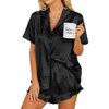 Ekouaer Womens Satin Pajamas Set Button Down 2 Piece Silk Pjs Shorts Set Ruffle Lingerie Notch Collar Sleepwear - 2 of 4