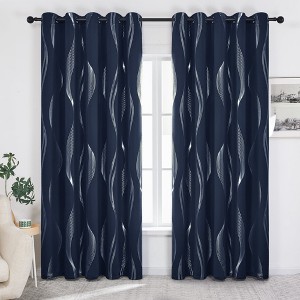 Deconovo 2 Panels Silver Printed Blackout Curtains with Wave, 6 Grommets for Bedroom - 1 of 4