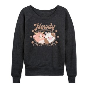 Women's - Squishmallows - Howdy Cows Lightweight French Terry Wide Neck Long Sleeve Graphic Shirt - 1 of 4