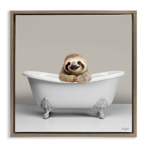 Stupell Industries Happy Sloth in Bathtub Floating Frame Canvas Art - 1 of 4