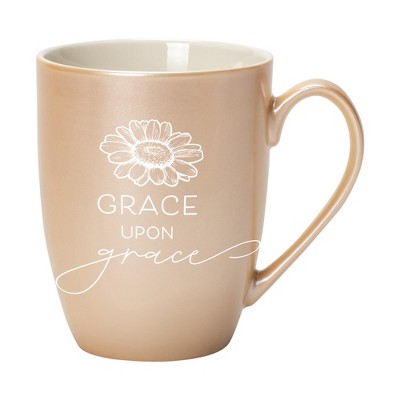 Elanze Designs Grace Upon Grace Pearlescent Sand 10 ounce New Bone China Coffee Cup Mug