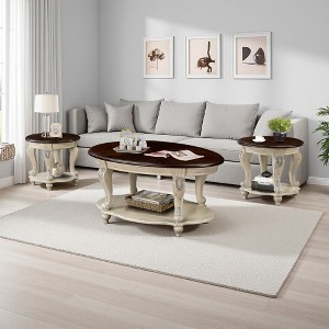 42" Oval Solid Wood 3-Piece Coffee Table Set - 1 of 4