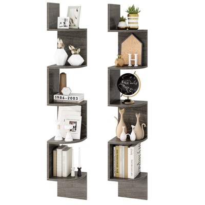 Tangkula 2pcs 5-Tier Corner Shelf Wall Mount Floating Corner Bookshelf Industrial Corner Ladder Shelf