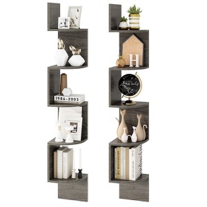 Tangkula 2pcs 5-Tier Corner Shelf Wall Mount Floating Corner Bookshelf Industrial Corner Ladder Shelf - 1 of 4