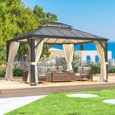 12' x 14' Aluminum Frame Hardtop Gazebo with Curtains and Netting