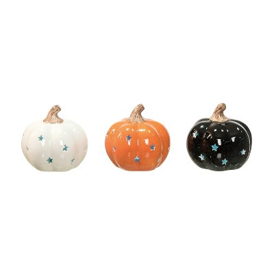 Transpac Light Up Mini Ceramic Cut Out Pumpkin Decor for Halloween - Charming Decorative Object for Festive Home Accents