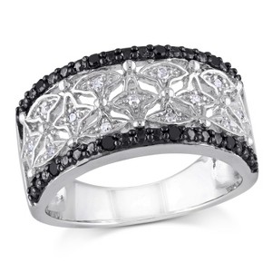 EVERLY JEWELRY | Sterling Silver with Black Rhodium 1/7 CT TW Black and White Diamond Vintage Ring - 1 of 4