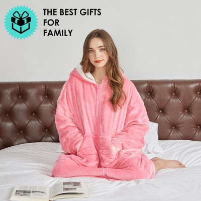 Inhand Oversized Wearable Blanket Hoodie, Long Hooded Blanket for Girls, Cozy Flannel Sweatshirt Blanket with Giant Pocket and Zipper